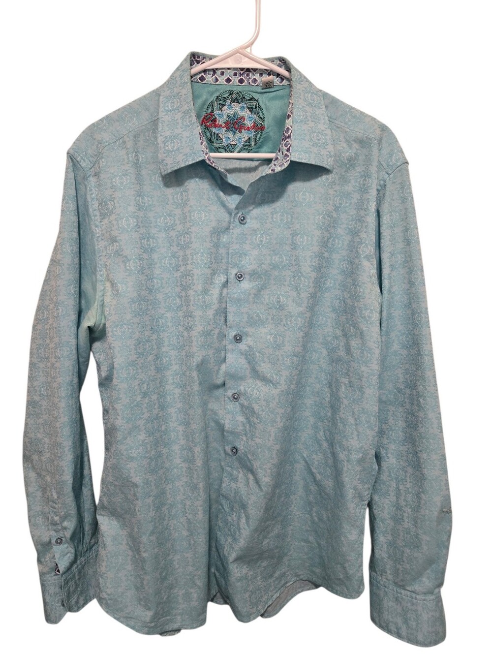 Men's Robert Graham Light Blue Patterned Button-Up Shirt